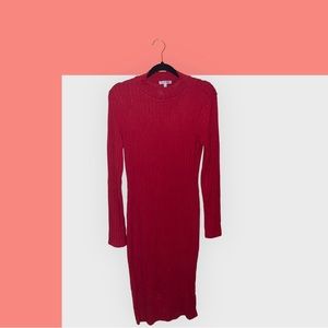 Red Sweater Ribbed Bodycon Dress